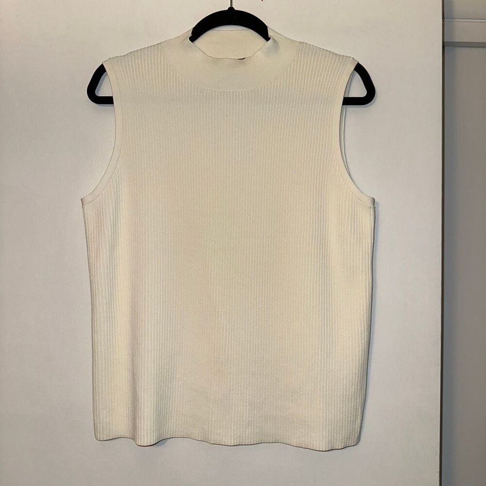 Ann Taylor Womens Large Ribbed Mock Neck Sleeveless Sweater Solid Cream NWT